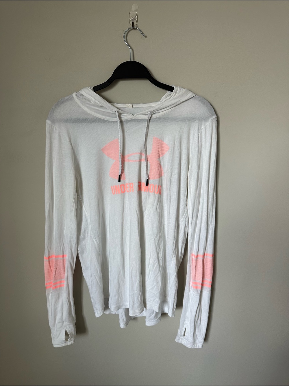 Under Armour White Long-Sleeve Hooded Tee with Pink Logo